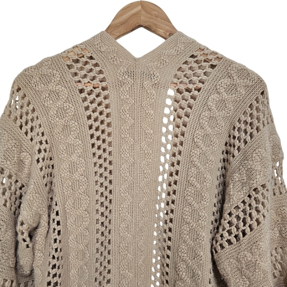 Do Everything In Love Tan Boho Crochet Knit Open Front Fringe Kimono Cardigan OS - Picture 7 of 10